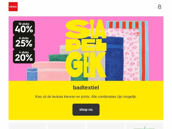 tot 40% korting op badtextiel | stapel je gek met hoge kortingen