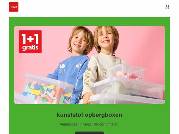 1+1 gratis op kunststof opbergboxen | opgeruimd staat netjes