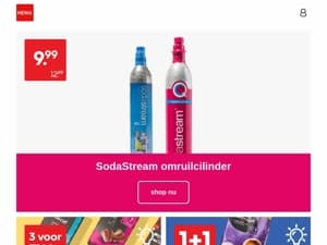 nu 9.99 voor een SodaStream omruilcilinder | bekijk alle aanbiedingen