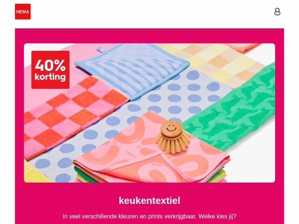 nu 40% korting op keukentextiel | verfris je keuken met nieuwe kleuren