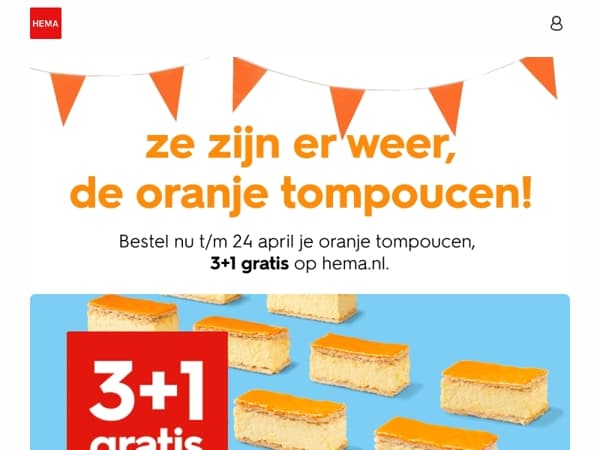 nu 3+1 gratis op oranje tompoucen, bestel ze snel 👑🧡