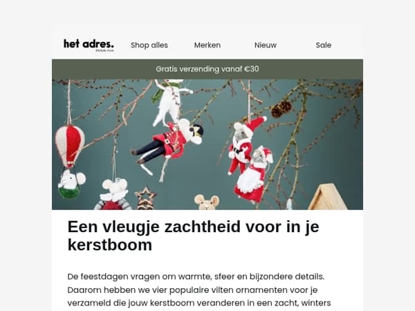 Laat je boom stralen met onze vilten kerstfavorieten