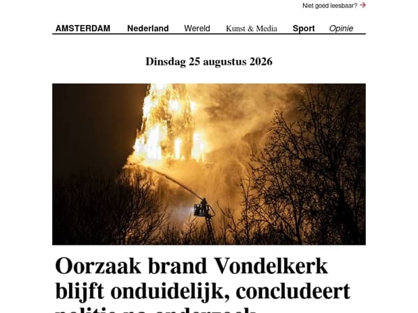 Oorzaak brand Vondelkerk blijft onduidelijk | Woonboot Feja mogelijk van Borneokade naar Java-eiland na rel over zwemsteiger, buurtbewoners bezorgd