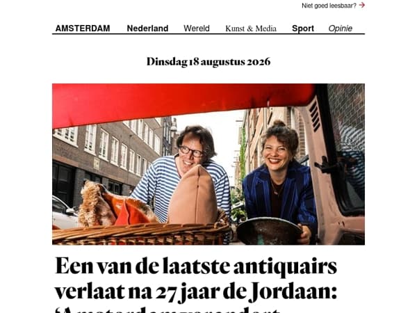 Een van de laatste antiquairs verlaat na 27 jaar de Jordaan | Veiligheidsrisicogebied in enkele buurten Amsterdam-Zuidoost