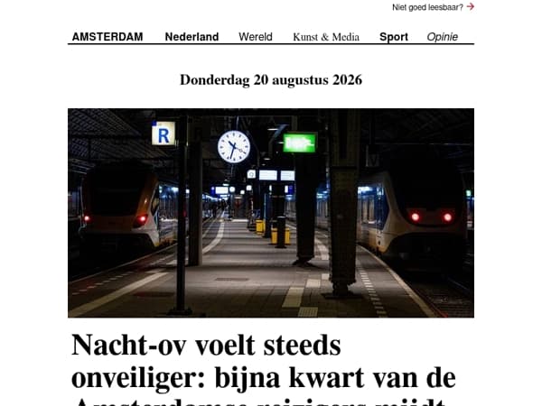 Tunnel achter CS is drie keer goedkoper dan de Oostbrug | Nacht-ov voelt steeds onveiliger | Ajaxtegenstander FC Sion uitgelegd | Lowlandsgangers geven inkijkje in uitgaven