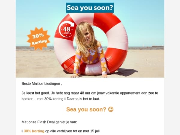 Laatste kans: nog 48 uur om met 30% korting te boeken! 🌊