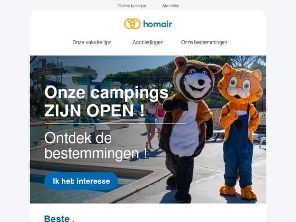 We staan voor je klaar: onze vakantieparken zijn nu open! 🎉