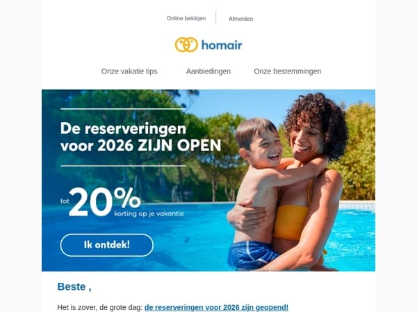 ☀️ Plan vanaf nu je zomervakantie voor 2026!