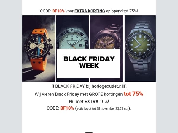 ✨BLACK FRIDAY bij horlogeoutlet.nl! ⏰Kortingen tot 75%✨