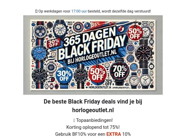 De beste Black Friday deals vind je bij horlogeoutlet.nl ALTIJD MINIMAAL 35% tot wel 75% korting!🎁