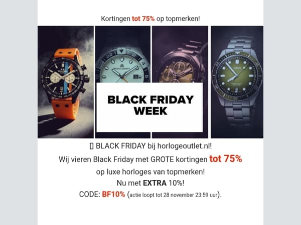 ✨BLACK FRIDAY bij horlogeoutlet.nl! ⏰Kortingen tot 75%✨