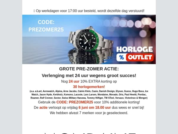 Pre-zomer kortingsactie: Verlenging met 24 uur wegens groot succes!