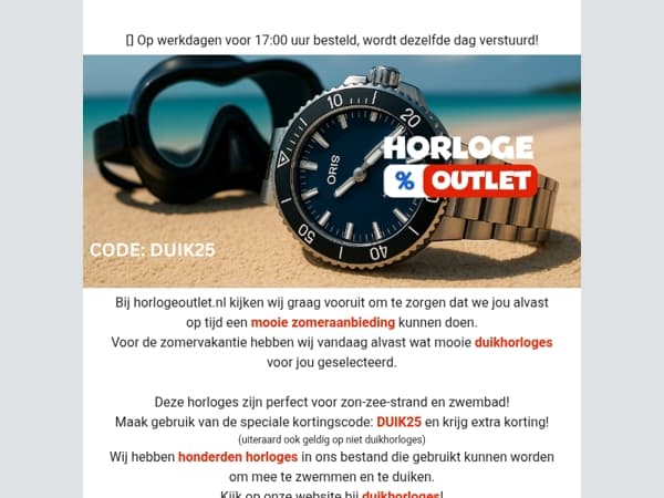 Bekijk alvast onze duik-en snorkelhorloges voor de zomer met extra korting!