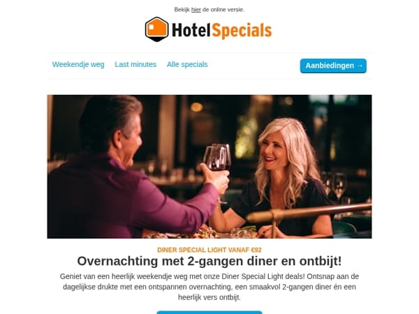 Overnachting + 2-gangen diner vanaf €92