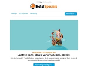 Laatste kans: deals vanaf €75 incl. ontbijt