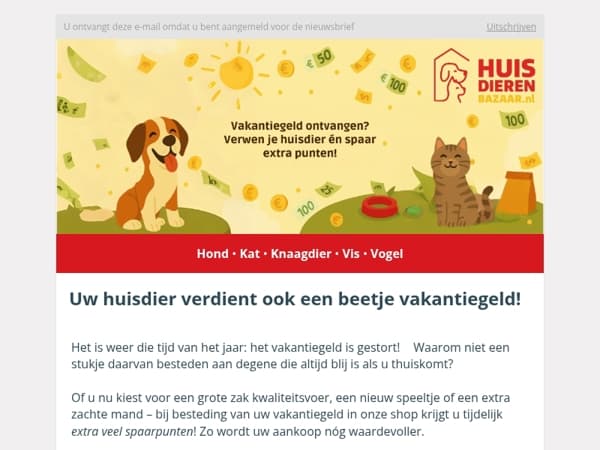 🎉 Vakantiegeld binnen? Verwen je huisdier én spaar extra punten! 🐾