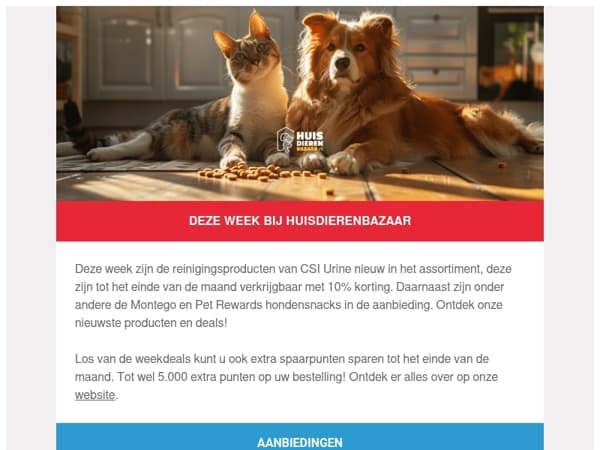 Deze week bij Huisdierenbazaar: diverse merken in de actie en hondensnacks met korting! 🐶🐈