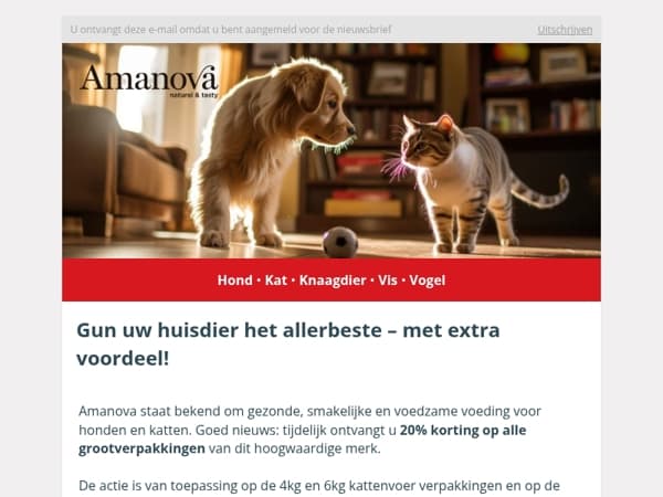 20% korting op Amanova grootverpakkingen – nu tijdelijk bij Huisdierenbazaar!