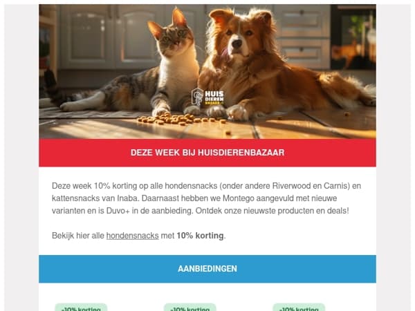 Deze week bij Huisdierenbazaar: diverse merken in de actie en hondensnacks met korting! 🐶🐈