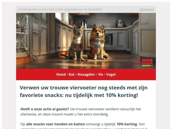 Nog steeds 10% korting op alle honden- en kattensnacks, nu tijdelijk bij Huisdierenbazaar!