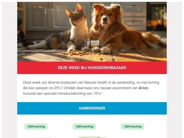 Deze week bij Huisdierenbazaar: korting op Natural Health en introductie Arion! 🐶🐈