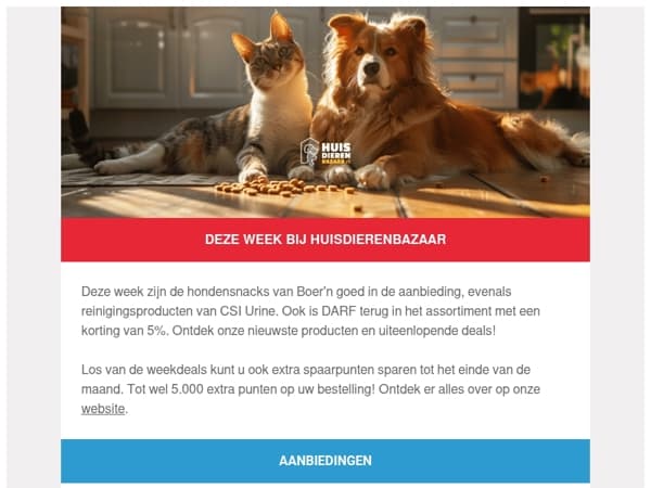 Deze week bij Huisdierenbazaar: diverse merken in de actie en hondensnacks met korting! 🐶🐈