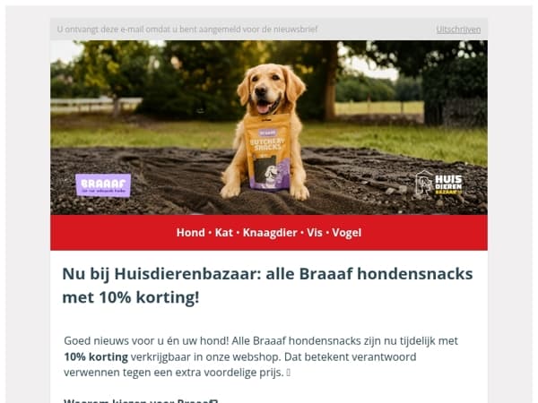 Nu bij Huisdierenbazaar: alle Braaaf hondensnacks met 10% korting!