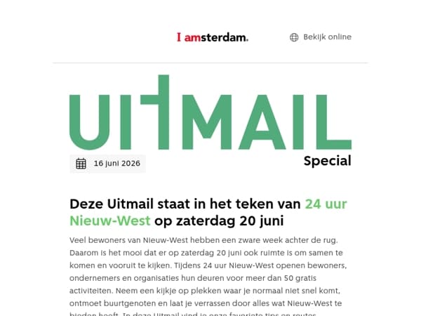 Uitmail SPECIAL: zaterdag 20 juni is 24 uur Nieuw-West 🎈🎊 | Er op /uit