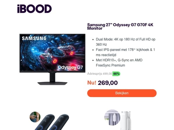 Nu: Samsung​ 27" Odyssey G7 G70F 4K Monitor voor slechts 269,00 !