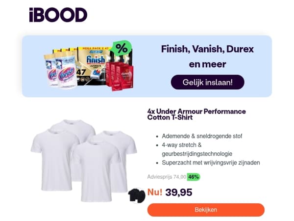 Nu: 4x Under Armour Performance Cotton T-Shirt voor 39,95