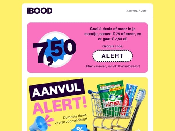 Alleen nog vanavond: €7,50 extra korting met code ALERT