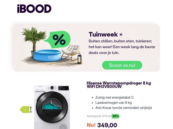 Nu: Hisense Warmtepompdroger 8 kg WiFi DH3V800UW voor slechts 349,00 !