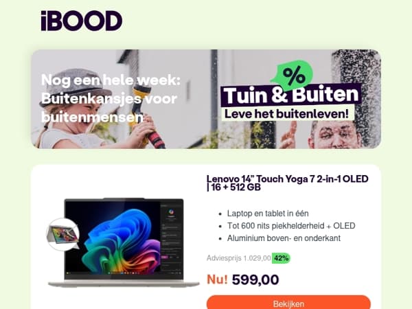Nu: Lenovo 14” Touch Yoga 7 2-in-1 OLED | 16 + 512 GB voor slechts 599,00 !