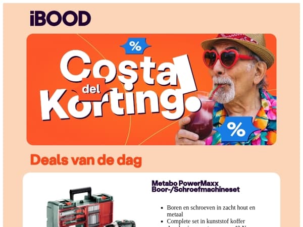 Costa del Korting op dinsdag! Vandaag Metabo PowerMaxx Boor-/Schroefmachineset voor 79,95