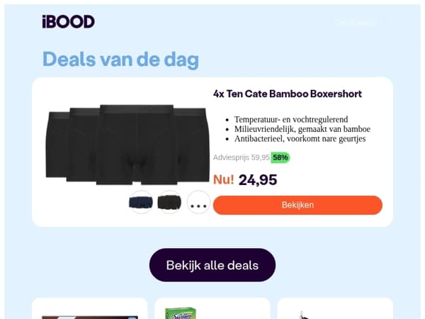 Nu: 4x Ten Cate Bamboo Boxershort voor slechts 24,95 !
