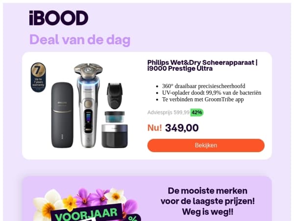 🌷VoorJAAR=VoorDEEL! Philips Wet&Dry Scheerapparaat | i9000 Prestige Ultra voor 349,00