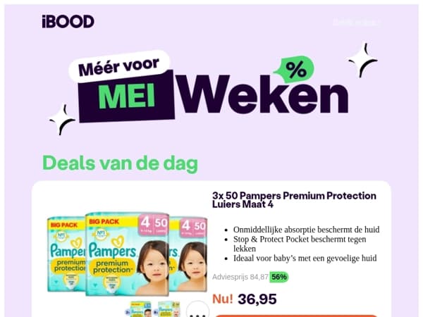 Nu: 3x 50 Pampers Premium Protection Luiers Maat 4 voor slechts 36,95 !