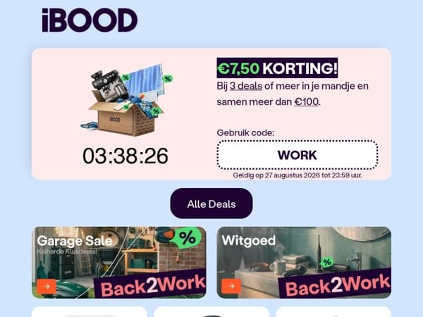 NU! €7,50 korting met code "WORK"
