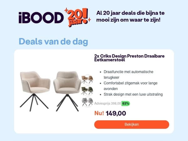 Nu: 2x Criks Design Preston Draaibare Eetkamerstoel voor slechts 149,00 !