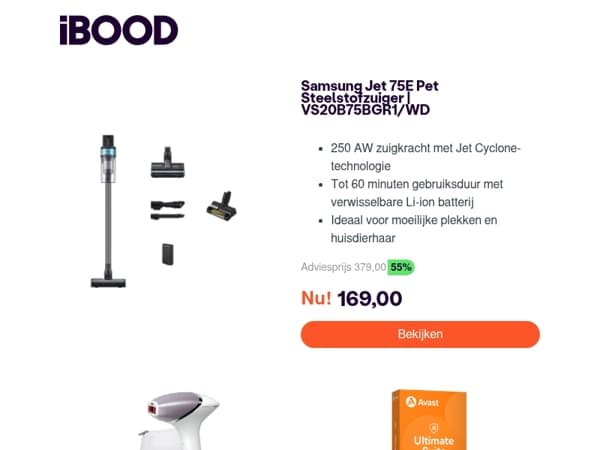 Nu: Samsung Jet 75E Pet Steelstofzuiger | VS20B75BGR1/WD voor slechts 169,00 !