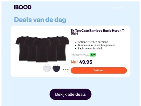 Nu: 5x Ten Cate Bamboo Basic Heren T-Shirt voor slechts 49,95 !