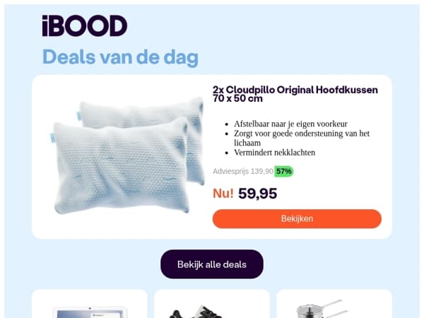Nu: 2x Cloudpillo Original Hoofdkussen 70 x 50 cm voor slechts 59,95