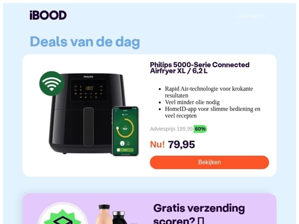 Nu: Philips 5000-Serie Connected Airfryer XL / 6,2 L voor slechts 79,95 !