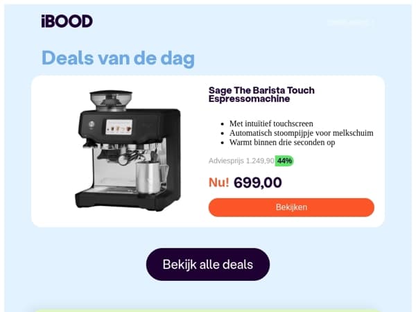 Nu: Sage The Barista Touch Espressomachine voor slechts 699,00 !