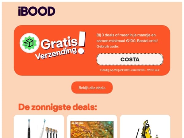 Gratis verzending op je Costa del Korting deal!