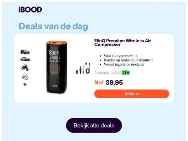 Nu: FlinQ Premium Wireless Air Compressor voor slechts 39,95 !