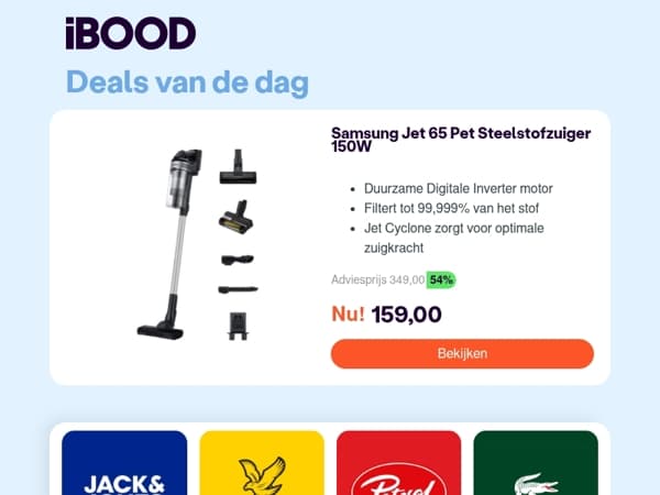 Nu: Samsung Jet 65 Pet Steelstofzuiger 150W voor slechts 159,00 !
