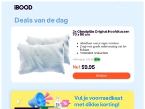 NU 59,95 ! 2x Cloudpillo Original Hoofdkussen 70 x 50 cm