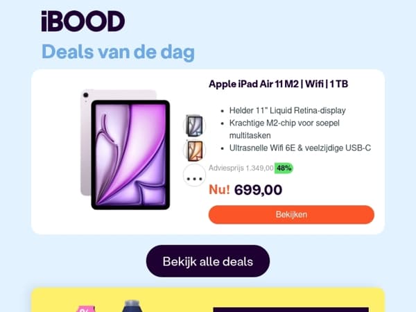 Nu: Apple iPad Air 11 M2 | Wifi | 1 TB voor slechts 699,00 !