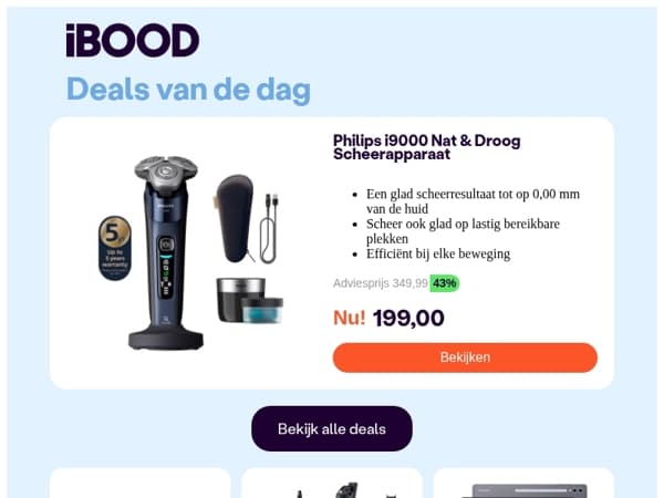 Nu: Philips i9000 Nat & Droog Scheerapparaat voor slechts 199,00